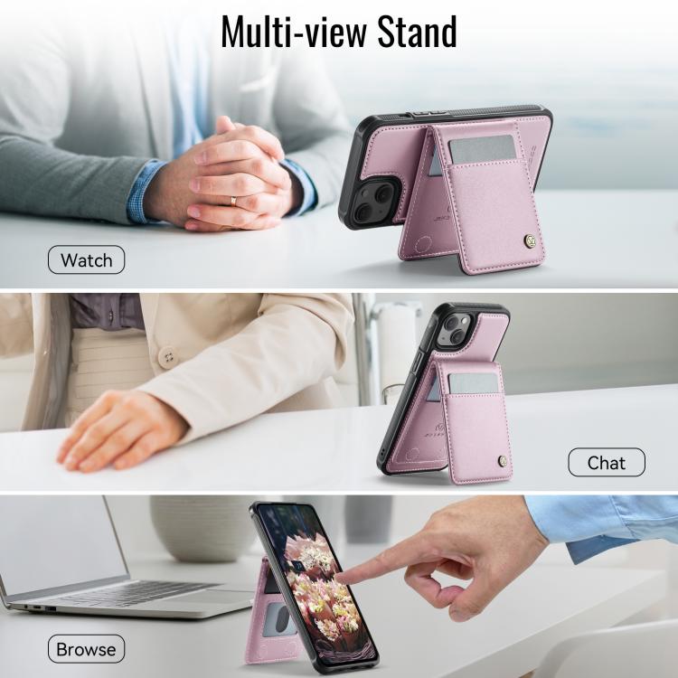 For iPhone 14 JEEHOOD J06 British Style RFID MagSafe Card Bag PU Phone Case(Pink) - iPhone 14 Cases by JEEHOOD | Online Shopping UK | buy2fix