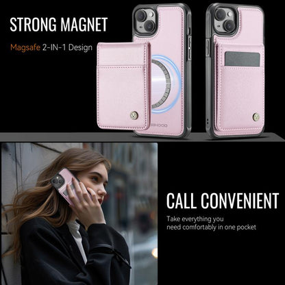 For iPhone 14 JEEHOOD J06 British Style RFID MagSafe Card Bag PU Phone Case(Pink) - iPhone 14 Cases by JEEHOOD | Online Shopping UK | buy2fix
