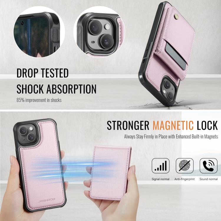 For iPhone 13 JEEHOOD J06 British Style RFID MagSafe Card Bag PU Phone Case(Pink) - iPhone 13 Cases by JEEHOOD | Online Shopping UK | buy2fix