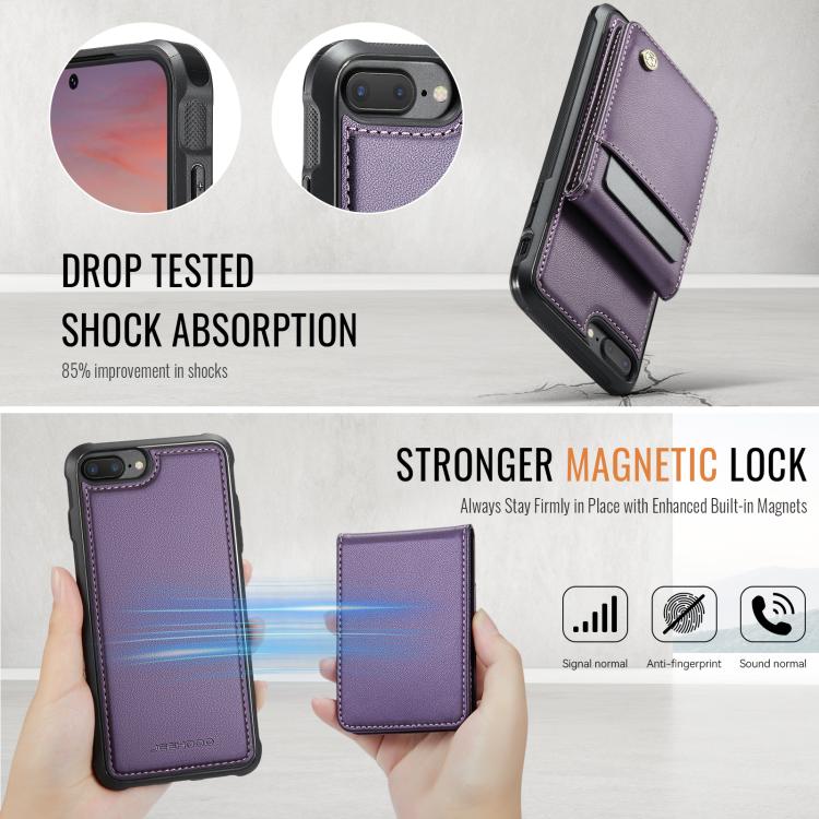 For iPhone 8 Plus / 7 Plus JEEHOOD J06 British Style RFID MagSafe Card Bag PU Phone Case(Purple) - More iPhone Cases by JEEHOOD | Online Shopping UK | buy2fix
