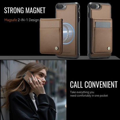 For iPhone 8 Plus / 7 Plus JEEHOOD J06 British Style RFID MagSafe Card Bag PU Phone Case(Brown) - More iPhone Cases by JEEHOOD | Online Shopping UK | buy2fix