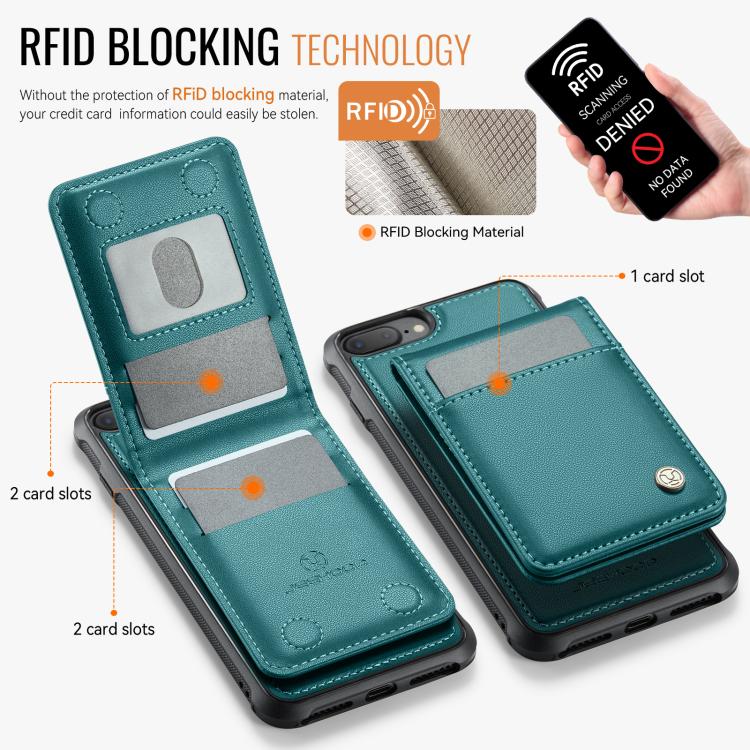For iPhone 8 Plus / 7 Plus JEEHOOD J06 British Style RFID MagSafe Card Bag PU Phone Case(Green) - More iPhone Cases by JEEHOOD | Online Shopping UK | buy2fix
