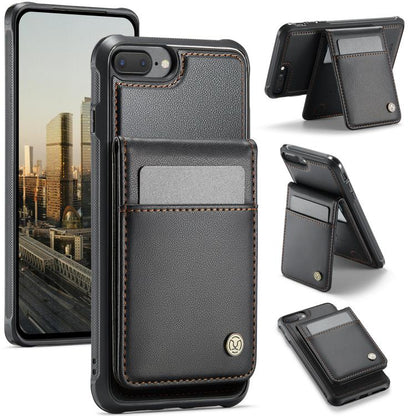 For iPhone 8 Plus / 7 Plus JEEHOOD J06 British Style RFID MagSafe Card Bag PU Phone Case(Black) - More iPhone Cases by JEEHOOD | Online Shopping UK | buy2fix