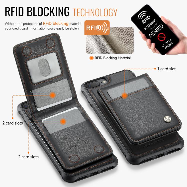 For iPhone 8 Plus / 7 Plus JEEHOOD J06 British Style RFID MagSafe Card Bag PU Phone Case(Black) - More iPhone Cases by JEEHOOD | Online Shopping UK | buy2fix