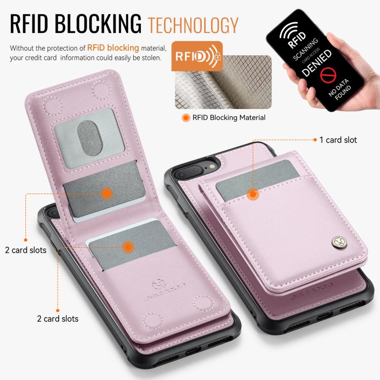 For iPhone 8 Plus / 7 Plus JEEHOOD J06 British Style RFID MagSafe Card Bag PU Phone Case(Pink) - More iPhone Cases by JEEHOOD | Online Shopping UK | buy2fix