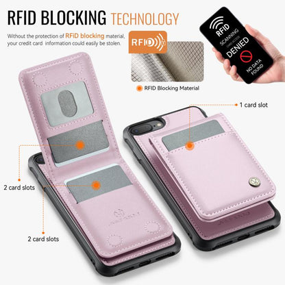 For iPhone 8 Plus / 7 Plus JEEHOOD J06 British Style RFID MagSafe Card Bag PU Phone Case(Pink) - More iPhone Cases by JEEHOOD | Online Shopping UK | buy2fix