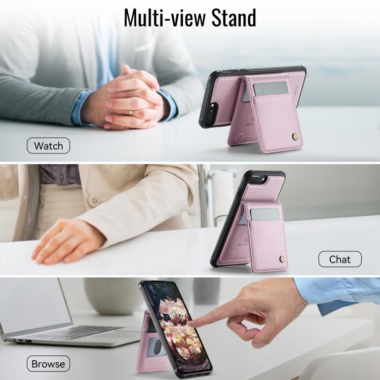 For iPhone 8 Plus / 7 Plus JEEHOOD J06 British Style RFID MagSafe Card Bag PU Phone Case(Pink) - More iPhone Cases by JEEHOOD | Online Shopping UK | buy2fix