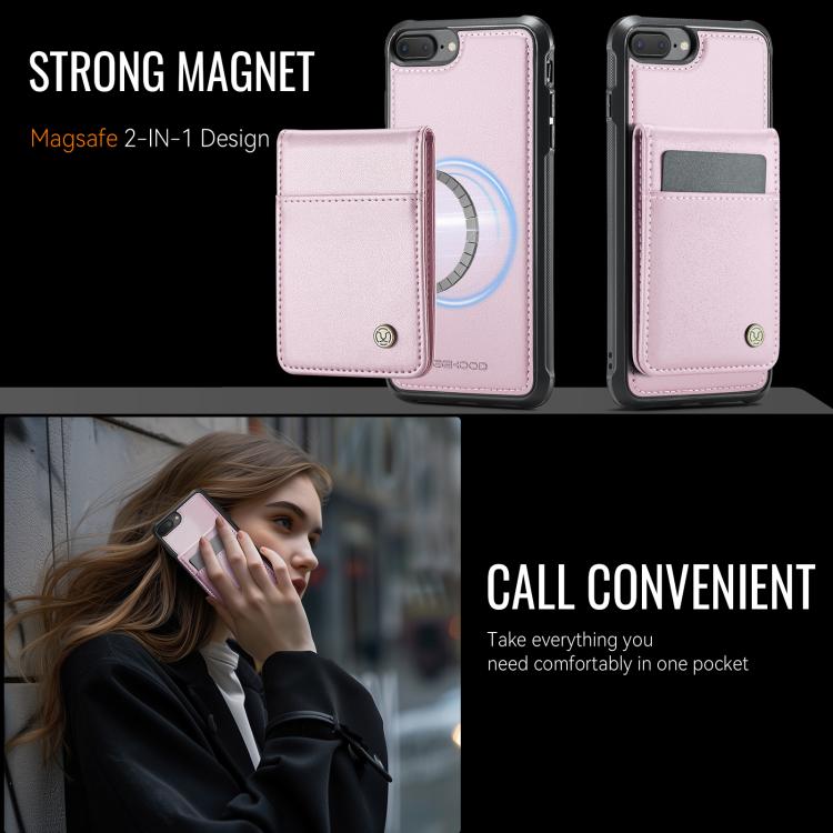 For iPhone 8 Plus / 7 Plus JEEHOOD J06 British Style RFID MagSafe Card Bag PU Phone Case(Pink) - More iPhone Cases by JEEHOOD | Online Shopping UK | buy2fix