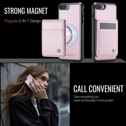 For iPhone 8 Plus / 7 Plus JEEHOOD J06 British Style RFID MagSafe Card Bag PU Phone Case(Pink) - More iPhone Cases by JEEHOOD | Online Shopping UK | buy2fix