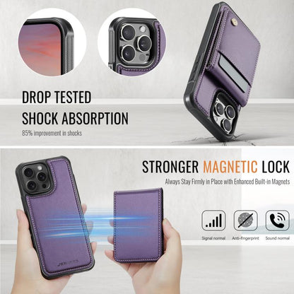 For iPhone 15 Pro JEEHOOD J06 British Style RFID MagSafe Card Bag PU Phone Case(Purple) - iPhone 15 Pro Cases by JEEHOOD | Online Shopping UK | buy2fix