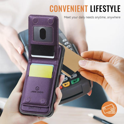 For iPhone 15 Pro JEEHOOD J06 British Style RFID MagSafe Card Bag PU Phone Case(Purple) - iPhone 15 Pro Cases by JEEHOOD | Online Shopping UK | buy2fix