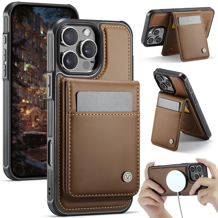 For iPhone 15 Pro JEEHOOD J06 British Style RFID MagSafe Card Bag PU Phone Case(Brown) - iPhone 15 Pro Cases by JEEHOOD | Online Shopping UK | buy2fix