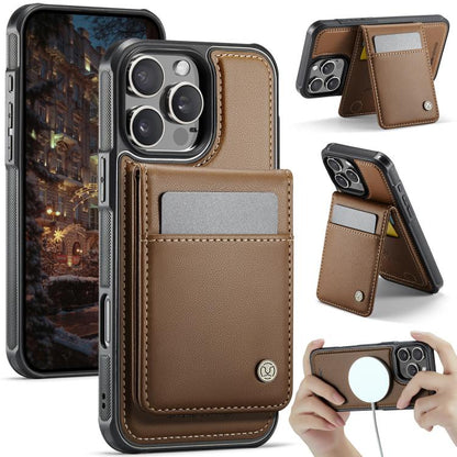 For iPhone 15 Pro JEEHOOD J06 British Style RFID MagSafe Card Bag PU Phone Case(Brown) - iPhone 15 Pro Cases by JEEHOOD | Online Shopping UK | buy2fix