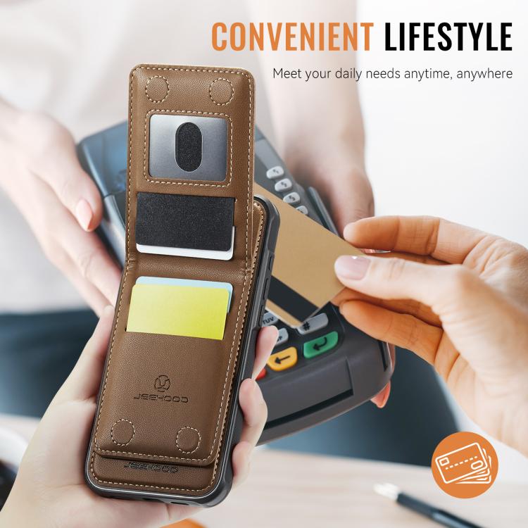 For iPhone 15 Pro JEEHOOD J06 British Style RFID MagSafe Card Bag PU Phone Case(Brown) - iPhone 15 Pro Cases by JEEHOOD | Online Shopping UK | buy2fix