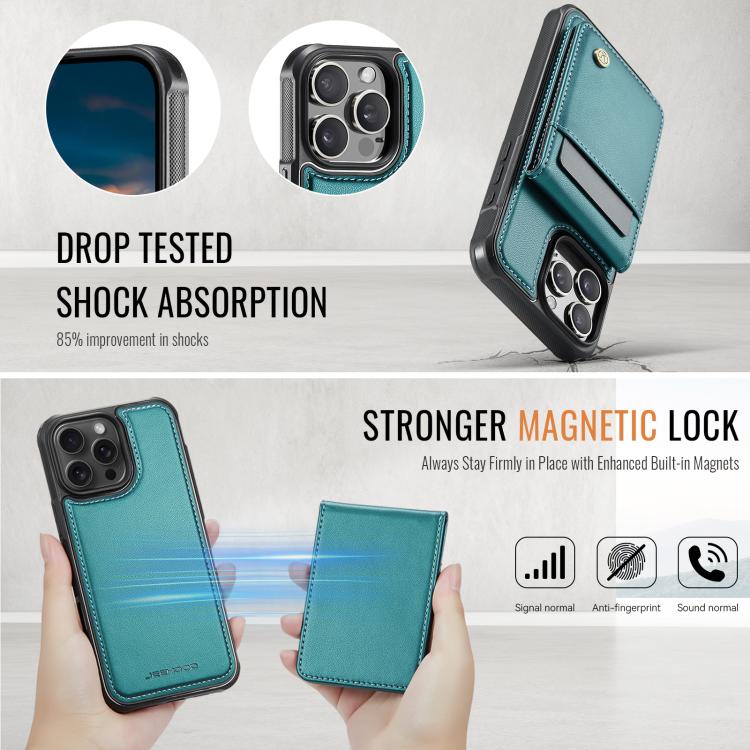 For iPhone 15 Pro JEEHOOD J06 British Style RFID MagSafe Card Bag PU Phone Case(Green) - iPhone 15 Pro Cases by JEEHOOD | Online Shopping UK | buy2fix