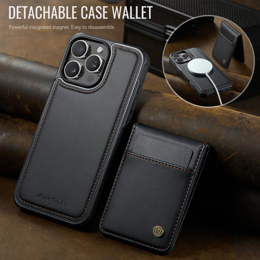For iPhone 15 Pro JEEHOOD J06 British Style RFID MagSafe Card Bag PU Phone Case(Black) - iPhone 15 Pro Cases by JEEHOOD | Online Shopping UK | buy2fix