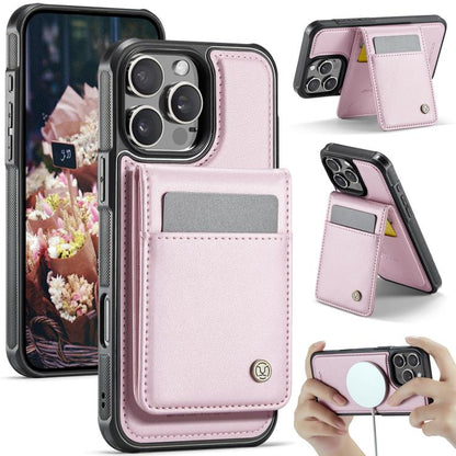 For iPhone 15 Pro JEEHOOD J06 British Style RFID MagSafe Card Bag PU Phone Case(Pink) - iPhone 15 Pro Cases by JEEHOOD | Online Shopping UK | buy2fix