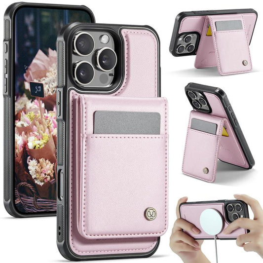 For iPhone 15 Pro JEEHOOD J06 British Style RFID MagSafe Card Bag PU Phone Case(Pink) - iPhone 15 Pro Cases by JEEHOOD | Online Shopping UK | buy2fix