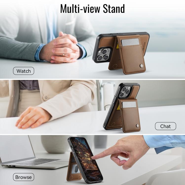 For iPhone 13 Pro Max JEEHOOD J06 British Style RFID MagSafe Card Bag PU Phone Case(Brown) - iPhone 13 Pro Max Cases by JEEHOOD | Online Shopping UK | buy2fix