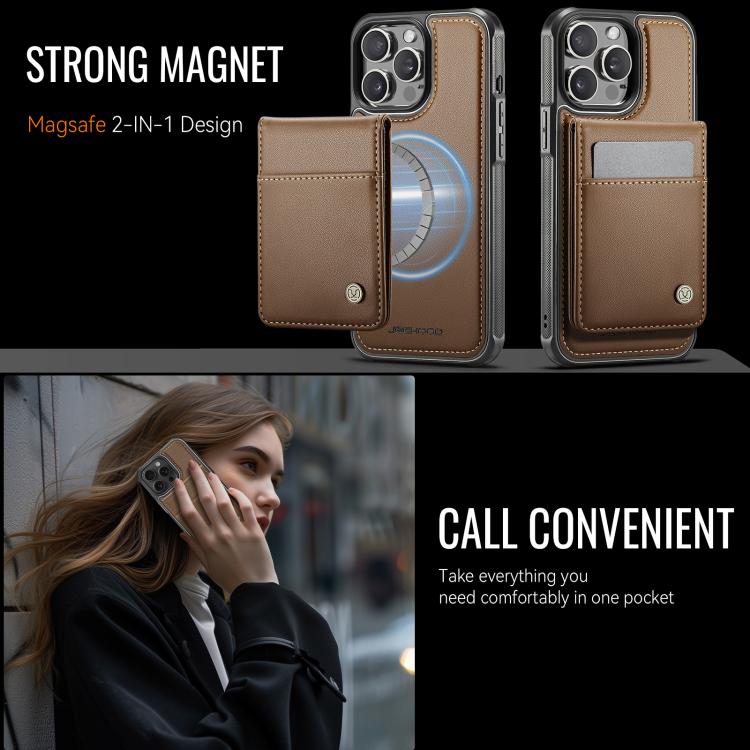For iPhone 13 Pro Max JEEHOOD J06 British Style RFID MagSafe Card Bag PU Phone Case(Brown) - iPhone 13 Pro Max Cases by JEEHOOD | Online Shopping UK | buy2fix