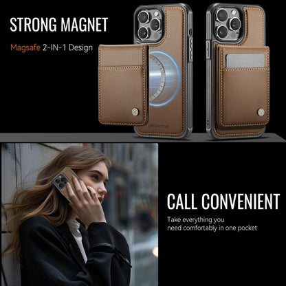 For iPhone 12 Pro Max JEEHOOD J06 British Style RFID MagSafe Card Bag PU Phone Case(Brown) - iPhone 12 Pro Max Cases by JEEHOOD | Online Shopping UK | buy2fix