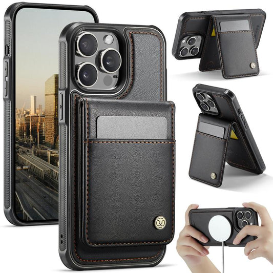For iPhone 12 Pro Max JEEHOOD J06 British Style RFID MagSafe Card Bag PU Phone Case(Black) - iPhone 12 Pro Max Cases by JEEHOOD | Online Shopping UK | buy2fix