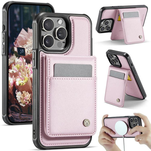 For iPhone 12 Pro Max JEEHOOD J06 British Style RFID MagSafe Card Bag PU Phone Case(Pink) - iPhone 12 Pro Max Cases by JEEHOOD | Online Shopping UK | buy2fix