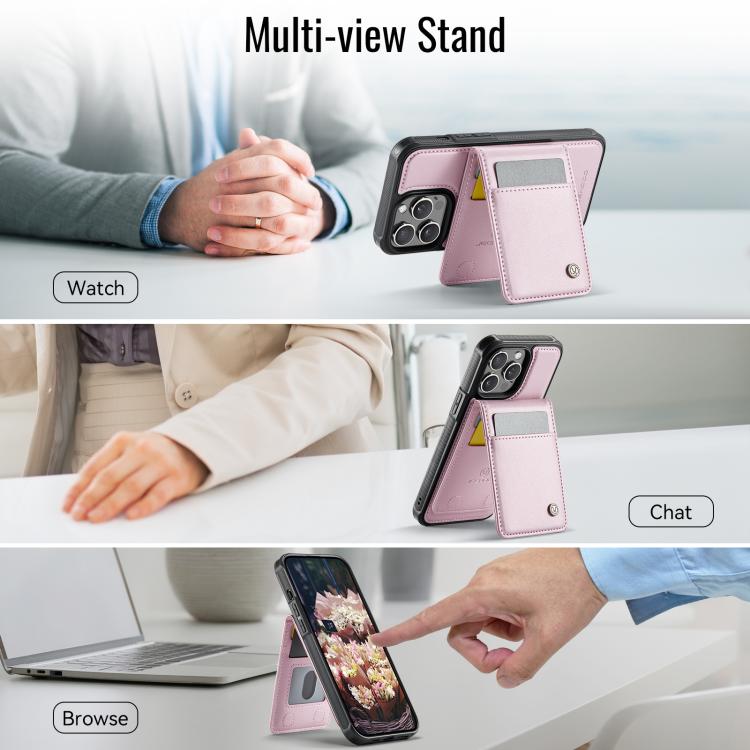 For iPhone 12 Pro Max JEEHOOD J06 British Style RFID MagSafe Card Bag PU Phone Case(Pink) - iPhone 12 Pro Max Cases by JEEHOOD | Online Shopping UK | buy2fix