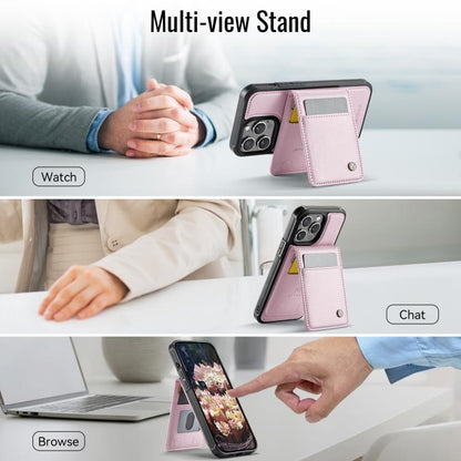 For iPhone 12 Pro Max JEEHOOD J06 British Style RFID MagSafe Card Bag PU Phone Case(Pink) - iPhone 12 Pro Max Cases by JEEHOOD | Online Shopping UK | buy2fix