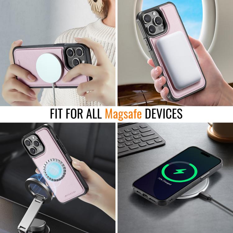 For iPhone 12 Pro Max JEEHOOD J06 British Style RFID MagSafe Card Bag PU Phone Case(Pink) - iPhone 12 Pro Max Cases by JEEHOOD | Online Shopping UK | buy2fix
