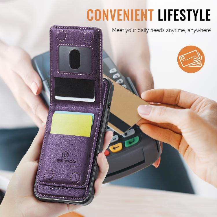 For iPhone 12 / 12 Pro JEEHOOD J06 British Style RFID MagSafe Card Bag PU Phone Case(Purple) - iPhone 12 / 12 Pro Cases by JEEHOOD | Online Shopping UK | buy2fix