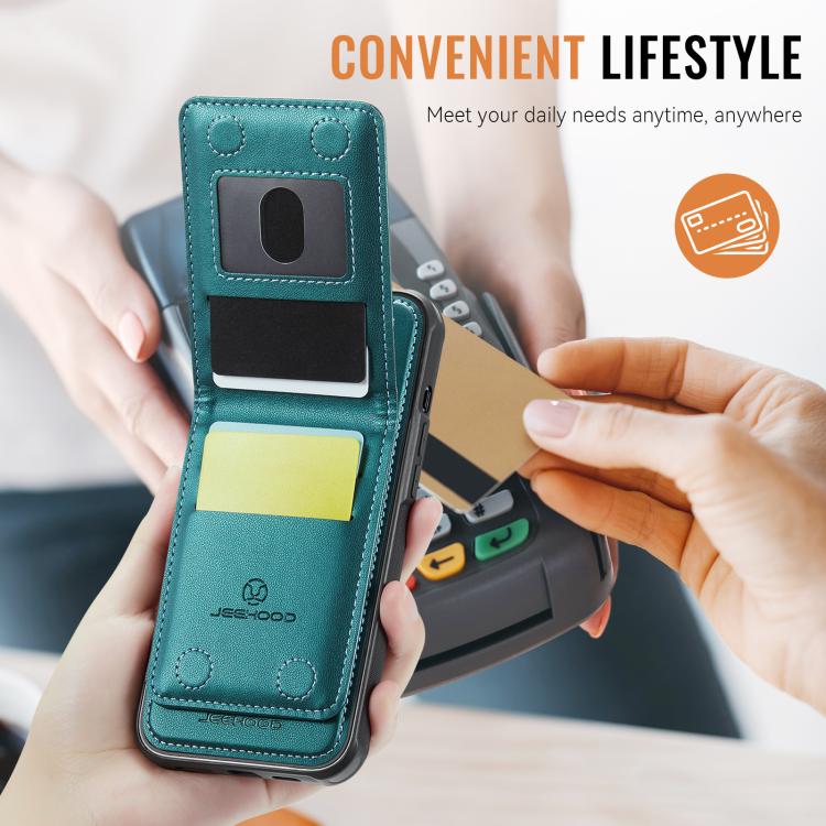 For iPhone 12 / 12 Pro JEEHOOD J06 British Style RFID MagSafe Card Bag PU Phone Case(Green) - iPhone 12 / 12 Pro Cases by JEEHOOD | Online Shopping UK | buy2fix
