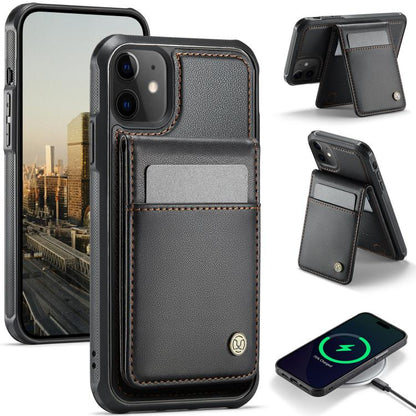 For iPhone 12 / 12 Pro JEEHOOD J06 British Style RFID MagSafe Card Bag PU Phone Case(Black) - iPhone 12 / 12 Pro Cases by JEEHOOD | Online Shopping UK | buy2fix