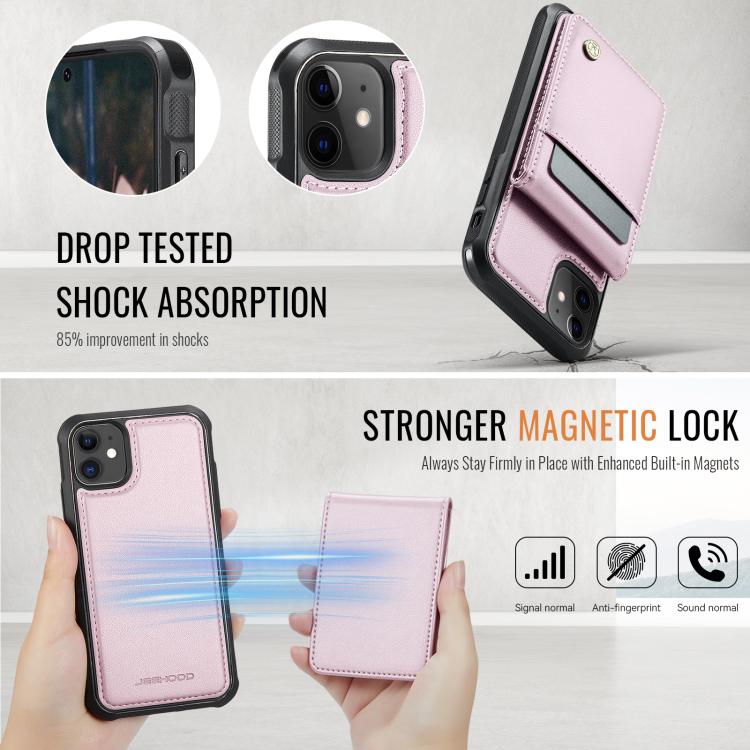 For iPhone 12 / 12 Pro JEEHOOD J06 British Style RFID MagSafe Card Bag PU Phone Case(Pink) - iPhone 12 / 12 Pro Cases by JEEHOOD | Online Shopping UK | buy2fix