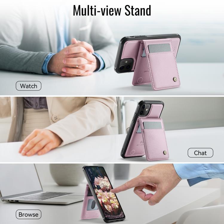 For iPhone 12 / 12 Pro JEEHOOD J06 British Style RFID MagSafe Card Bag PU Phone Case(Pink) - iPhone 12 / 12 Pro Cases by JEEHOOD | Online Shopping UK | buy2fix
