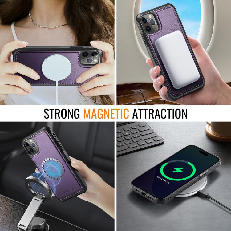 For iPhone 11 Pro Max JEEHOOD J06 British Style RFID MagSafe Card Bag PU Phone Case(Purple) - iPhone 11 Pro Max Cases by JEEHOOD | Online Shopping UK | buy2fix