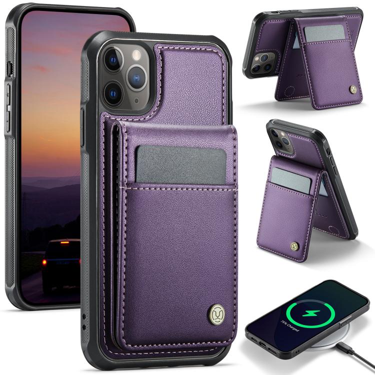 For iPhone 11 Pro JEEHOOD J06 British Style RFID MagSafe Card Bag PU Phone Case(Purple) - iPhone 11 Pro Cases by JEEHOOD | Online Shopping UK | buy2fix
