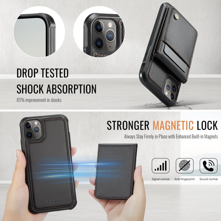 For iPhone 11 Pro JEEHOOD J06 British Style RFID MagSafe Card Bag PU Phone Case(Black) - iPhone 11 Pro Cases by JEEHOOD | Online Shopping UK | buy2fix