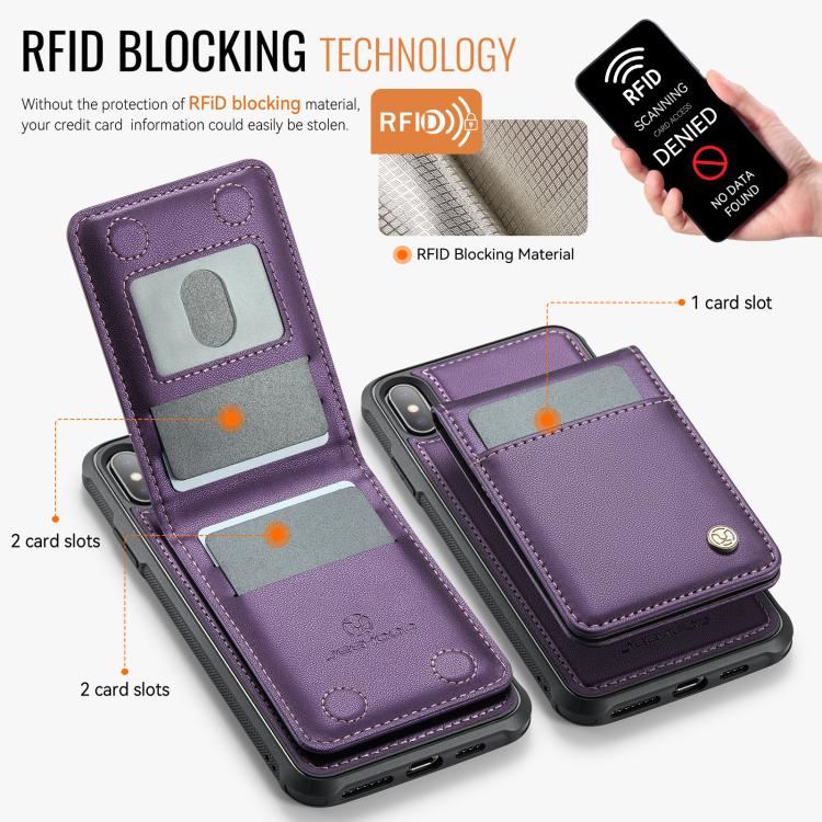 For iPhone X / XS JEEHOOD J06 British Style RFID MagSafe Card Bag PU Phone Case(Purple) - More iPhone Cases by JEEHOOD | Online Shopping UK | buy2fix