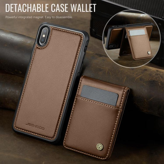 For iPhone X / XS JEEHOOD J06 British Style RFID MagSafe Card Bag PU Phone Case(Brown) - More iPhone Cases by JEEHOOD | Online Shopping UK | buy2fix