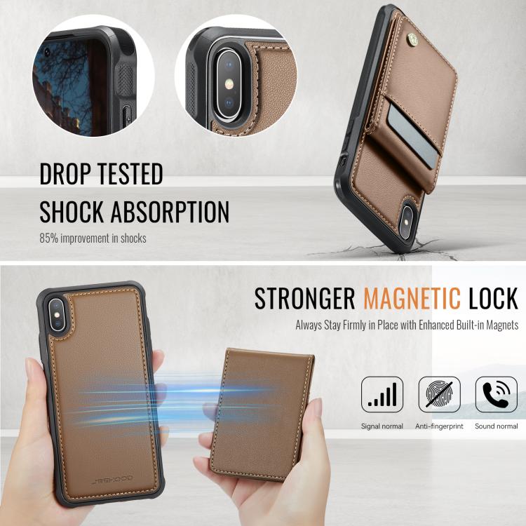 For iPhone X / XS JEEHOOD J06 British Style RFID MagSafe Card Bag PU Phone Case(Brown) - More iPhone Cases by JEEHOOD | Online Shopping UK | buy2fix