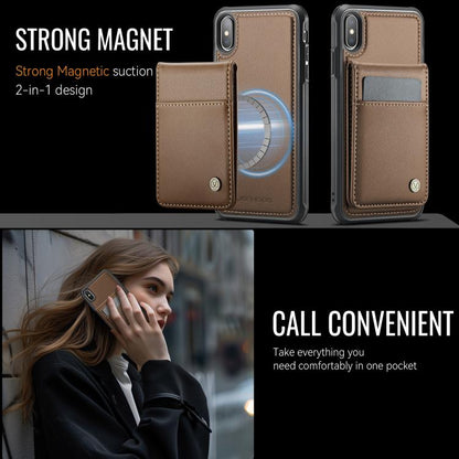 For iPhone X / XS JEEHOOD J06 British Style RFID MagSafe Card Bag PU Phone Case(Brown) - More iPhone Cases by JEEHOOD | Online Shopping UK | buy2fix