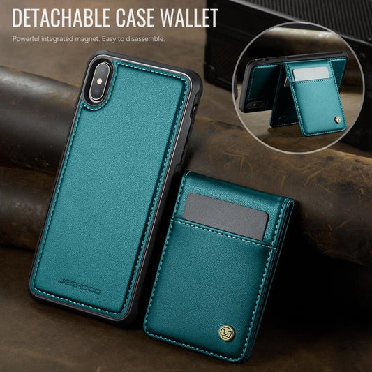 For iPhone X / XS JEEHOOD J06 British Style RFID MagSafe Card Bag PU Phone Case(Green) - More iPhone Cases by JEEHOOD | Online Shopping UK | buy2fix