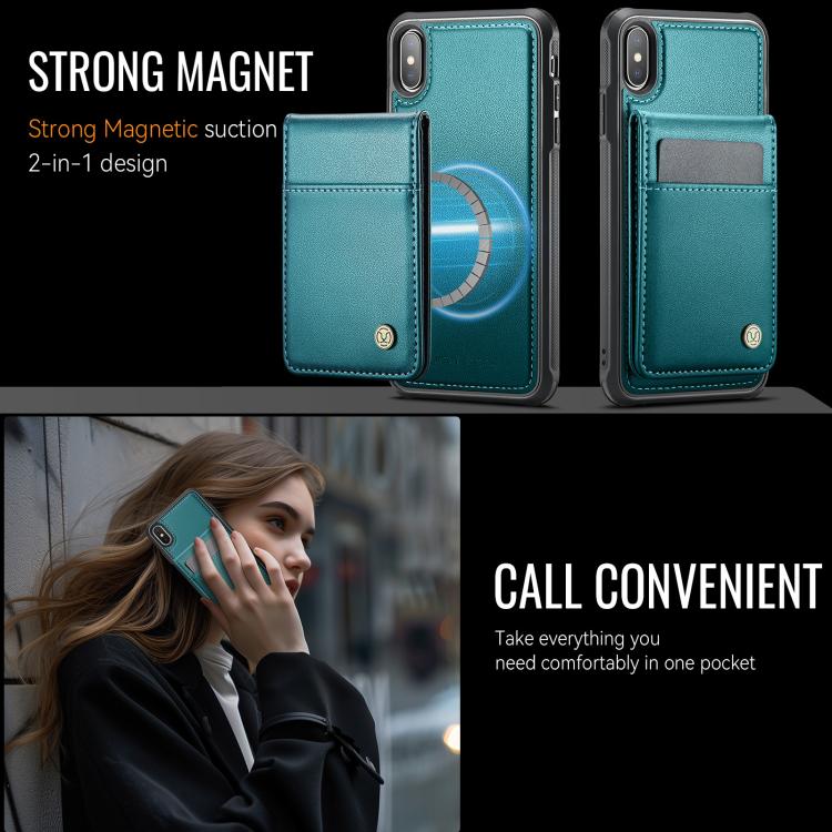 For iPhone X / XS JEEHOOD J06 British Style RFID MagSafe Card Bag PU Phone Case(Green) - More iPhone Cases by JEEHOOD | Online Shopping UK | buy2fix