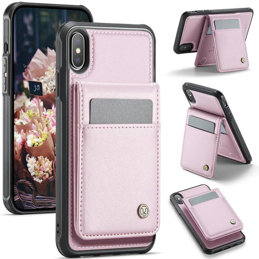 For iPhone X / XS JEEHOOD J06 British Style RFID MagSafe Card Bag PU Phone Case(Pink) - More iPhone Cases by JEEHOOD | Online Shopping UK | buy2fix