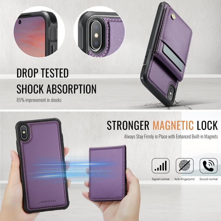 For iPhone XS Max JEEHOOD J06 British Style RFID MagSafe Card Bag PU Phone Case(Purple) - More iPhone Cases by JEEHOOD | Online Shopping UK | buy2fix