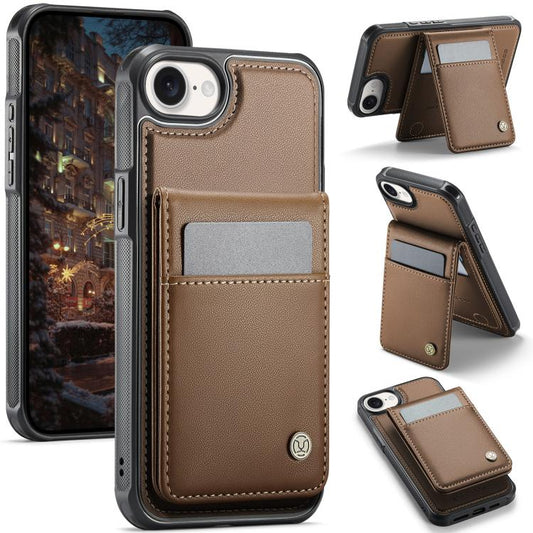 For iPhone 16e JEEHOOD J06 British Style RFID MagSafe Card Bag PU Phone Case(Brown) - iPhone 16e Cases by JEEHOOD | Online Shopping UK | buy2fix