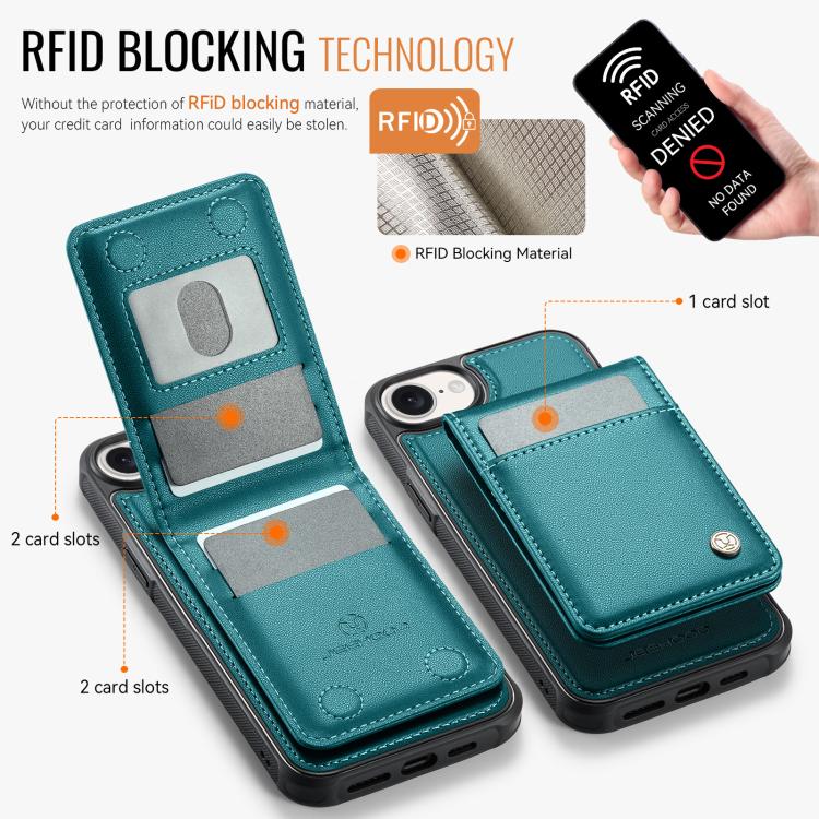 For iPhone 16e JEEHOOD J06 British Style RFID MagSafe Card Bag PU Phone Case(Green) - iPhone 16e Cases by JEEHOOD | Online Shopping UK | buy2fix