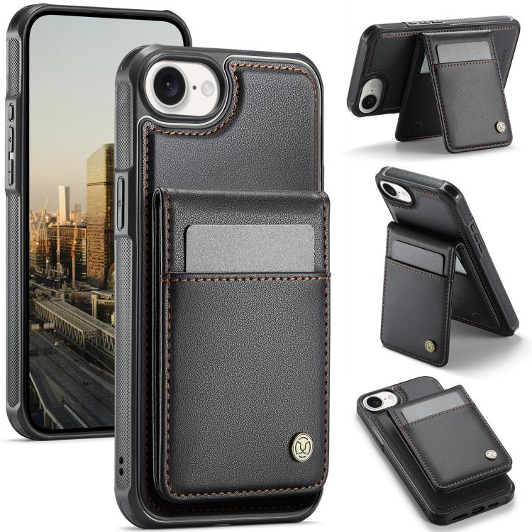 For iPhone 16e JEEHOOD J06 British Style RFID MagSafe Card Bag PU Phone Case(Black) - iPhone 16e Cases by JEEHOOD | Online Shopping UK | buy2fix