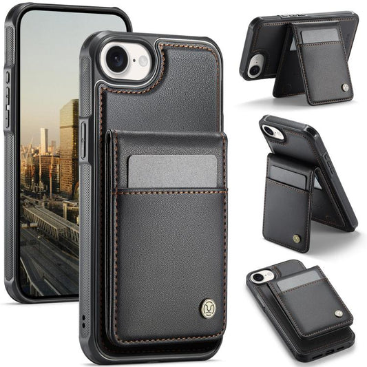 For iPhone 16e JEEHOOD J06 British Style RFID MagSafe Card Bag PU Phone Case(Black) - iPhone 16e Cases by JEEHOOD | Online Shopping UK | buy2fix